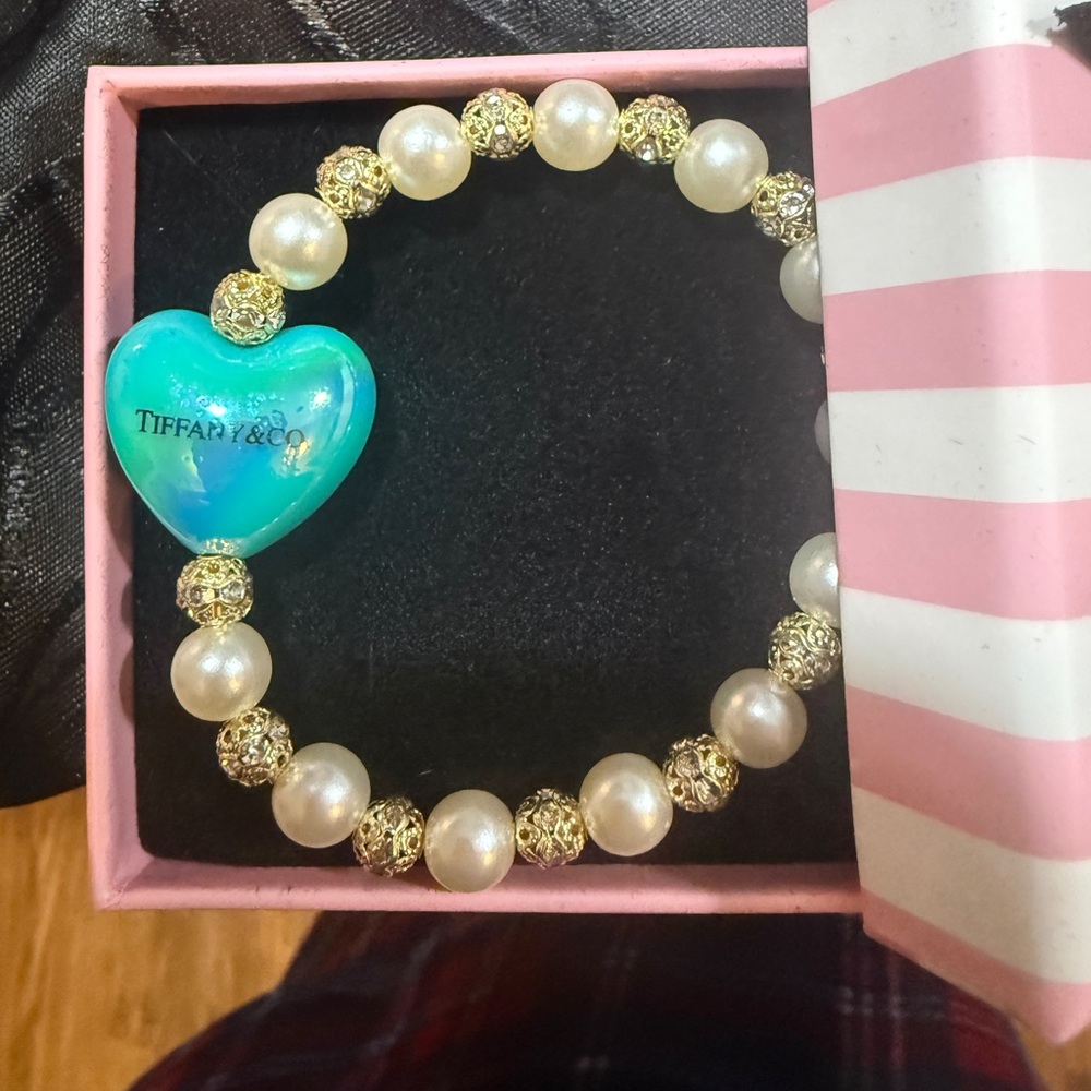 Tiffany & Co. Blue Heart and Pearl Bracelet